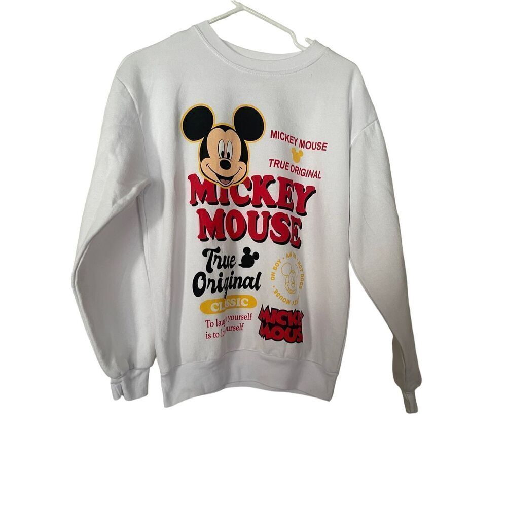 Disney Womens White Mickey Mouse True Original Pullover Sweatshirt Size XS